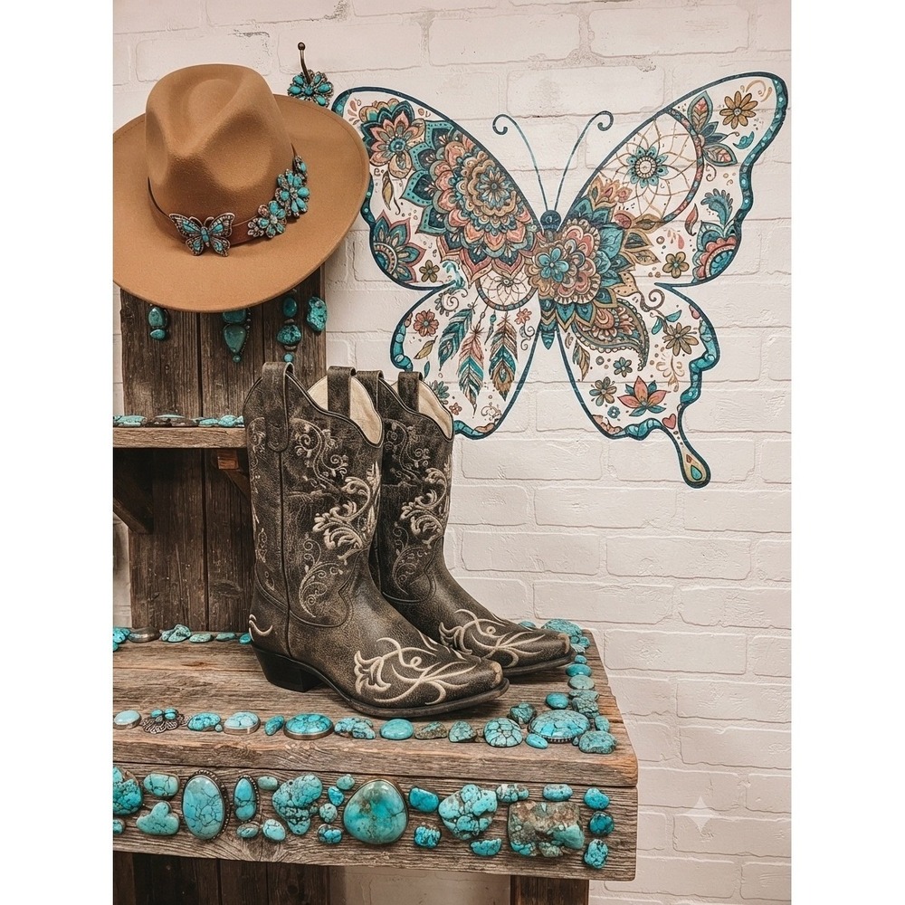 Old West Distressed Boho Leather‎ Embroidered Western Cowgirl Boots festival 5.5